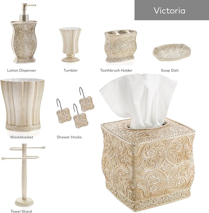 Creative Scents Victoria Bathroom Trash Can 1.32 Gal / 5L - Decorative Bathroom Wastebasket - Durable Beige Waste Bin - Waste Basket for Bathroom Bedroom Powder Room or Living Room Decor