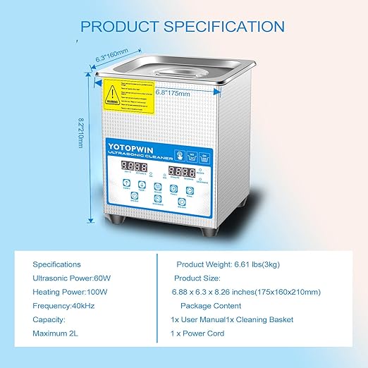 Jewelry Cleaner Ultrasonic Machine Professional Lab Ultrasonic Cleaner With Digital Timer &amp Heater 40KHZ For Retainers Carburetors Dentures Mouth Guard Automotive Parts Cleaning Equipment (0.53Gal