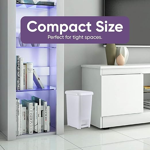 Superio Slim Trash Can with Foot Pedal – 4 Gallon Step-On Dustbin Small Plastic Garbage Can with Lid Trash Can for Bathroom Bedroom RV Kitchen Office Patio or Dorm – White Smoke
