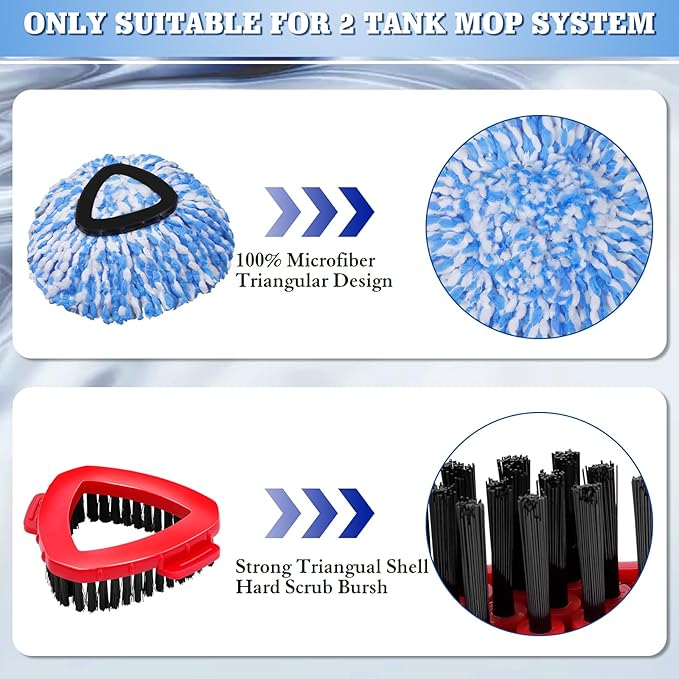 4 Pack Spin Mop Replacements Head Compatible for Oceda RinseClean 2-Tank SystemMicrofiber Spin Mop Refills Head1 Mop Scrub Brush + 1 Mop Base + 4 Pack Cleaning Floor Mop Head