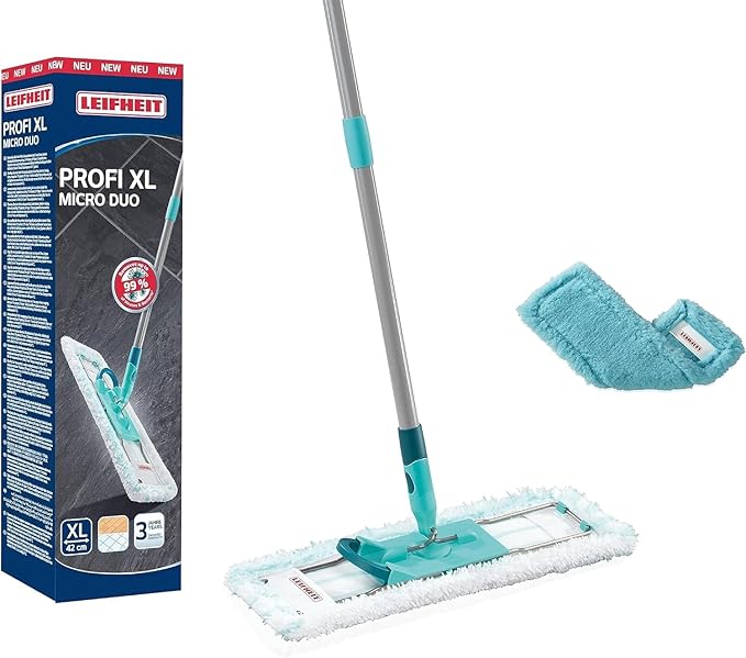Leifheit Profi XL Micro Duo + Duster Static Floor Wiper (Turquoise Wood Marble Tile)