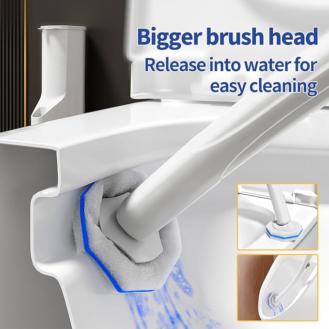 Disposable Toilet Brush Cleaning System Two Sets of Wands and 60p Refills Pads Replacement Heads Wall Mounted Toliet Stick Wand Starter Kit Bathroom Maintenance Toilet Bowl Cleaner Holder