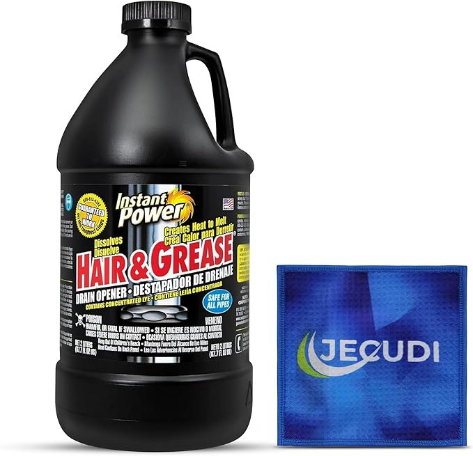 Hair &amp Grease Cleaner for Drains – Fast-Acting Liquid Clog Remover for Kitchen and Bathroom Plumbing Safe for Pipes and Septic Systems Includes Microfiber Cleaning Towel