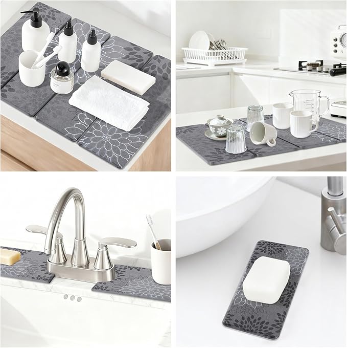 3 PCS Large Stone Dish Drying Mat for Kitchen Counter Quick Dry Stone Dishes Mats Cup Coasters Sink Faucet Mat Water Absorbing Diatomaceous Earth Drying Pad for Countertop Tableware Bottles