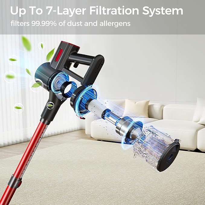 uwant Cordless Vacuum Cleaner 35Kpa Powerful Suction Wide Green Headlight Vacuum Cleaner for Home Pet Hair Anti-Tangle HEPA Lightweight Handheld Vacuum for Carpet Hard Floors