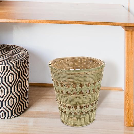Woven Trash Can Handwoven Rubbish Basket Natural Wood Wastebasket Rustic Storage Basket for Bathroom Living Room Home Organization