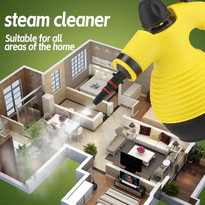 15-in-1 Multipurpose Steam Cleaner 1050W Handheld Steamer &amp Steam Mop with 16-Piece Kit 350ML Tank 30s Fast Heat-Up for Floors Windows Cars Bathroom Grills Sofa Cleaning(Yellow)