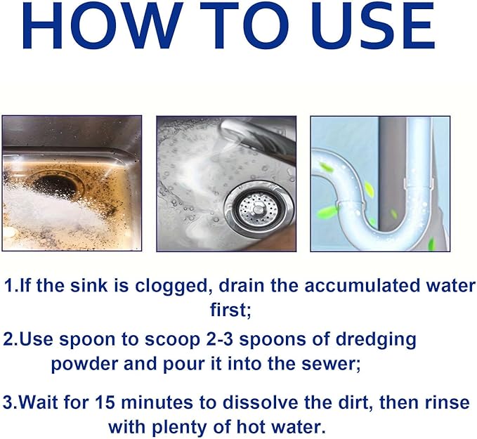 3PC Drain Clog Remover Pipeline Dredging Agent Powerful Quick Cleaning Drain Toilet Cleaner Tool Unclog Toilet Clog And Kitchen Sink Pipe Unblocker Powder