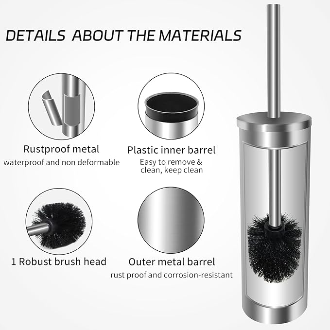 Stainless Steel Toilet Brush with Holder Set for Bathroom Storage and Organization Toilet Bowl Cleaner Brush and Holder (1 Silver)