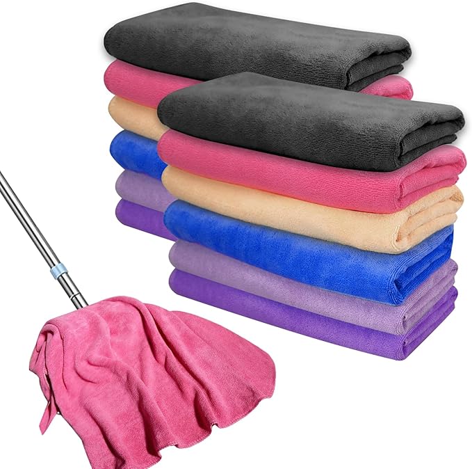12 Pcs Extra Large Microfiber Cleaning Cloth 30 x 20 Inch Reusable Thick Cleaning Towel Washable Solid Color Microfiber Towel for Home Office Window Cars Glass (6 Colors)
