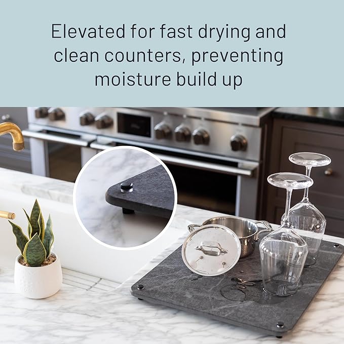 LARGE Siren Stone Natural Dish Drying Mat for Kitchen Counter - Premium Diatomaceous Earth Mat | Quick Drying Super Absorbent | Non-Toxic BPA-Free Eco-Friendly | Female-Founded USA Brand (18x14)