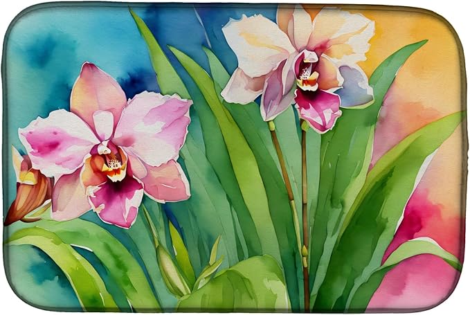 Caroline's Treasures DAC1555DDM Orchids in Watercolor Dish Drying Mat Absorbent Dish Drying Mat Pad for Kitchen Counter Dish Drainer Mat for Countertop 14 x 21 Multicolor