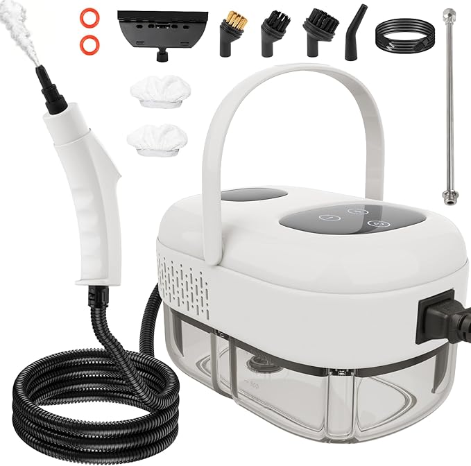 2500W Handheld Steam Cleaner for Home &amp Car 1.1L Portable High-Pressure Steamer 10s Fast Heat-Up 6-Level Adjustable Steam Multipurpose Cleaning Kit – White