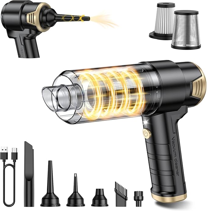 JONYJ Handheld Car Vacuum Cleaner Cordless 16000PA Hand Held Vacuum Portable 2 in 1 Air Duster and Mini Vacuum Cleaner Rechargeable with LED Multi-Nozzles &amp Washable Filters for Home Office Car