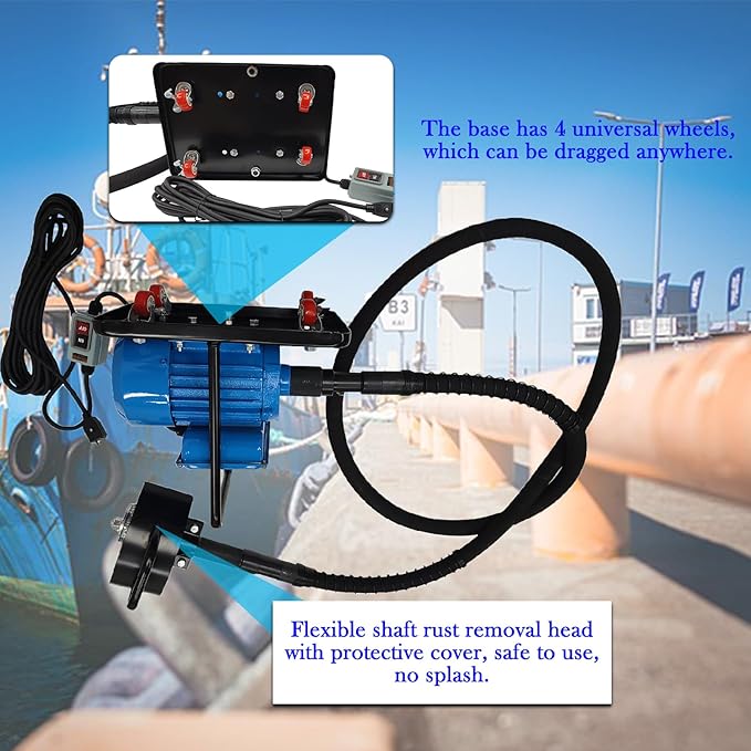 Electric Rust Remover Hand-Pushed Descaler Machine with 5 Brush Heads 110V/1.1KW Marine Deck Scaler for Removing Rust Paint Scale &amp Hard Deposits from Steel Plates Floors &amp Railings