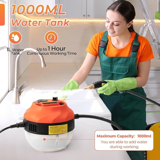 1500W Handheld Steam Cleaner Professional Portable Steamer with 3 Brushes &amp 6 Adjustable Gears for Deep Cleaning