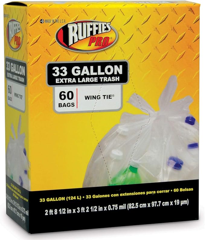 1124909 33 Gallon Clear X-Large Trash Bags 60 Count