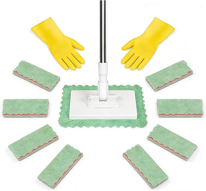 No Wash Mop Disposable Dusty Mop Lazy Mops Disposable Dust Mop with 4 Reusable Cloths Zero Touch Clip Mopping Stick Wet and Dry Click Mops for Floor Cleaning