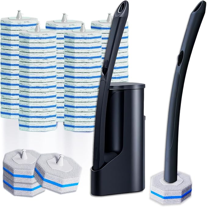 Disposable Toilet Brush with 50 Wand Cleaner Refills PadsWall Mounted Toilet Bowl Holder SetToilet Cleaning System Starter KitBathroom Cleaning System for Sink Bathtub Wash Basin