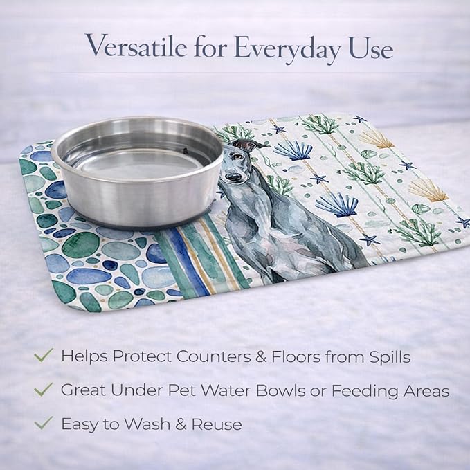 Caroline's Treasures Blue Brindle Greyhound Coastal Sea Glass Dish Drying Mat Absorbent Dish Drying Mat Pad for Kitchen Counter Dish Drainer Mat for Countertop 14 x 21 Multicolor
