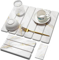 Small Stone Dish Drying Mat for Kitchen Counter 15.7×12 &amp 8x4 Quick Dry Stone Mats Foldable Water Absorbing Diatomaceous Earth Drying Dish Pad for Countertop Bottles Utensils Cup(Gold White)