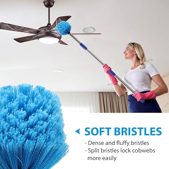 Cobweb Duster with Extension Pole4-10FT Stainless Steel Spider Web Brush with PoleCobweb Duster Outdoor for High Ceilings and SurfacesSteel Long Handle Lightweight Cleaner