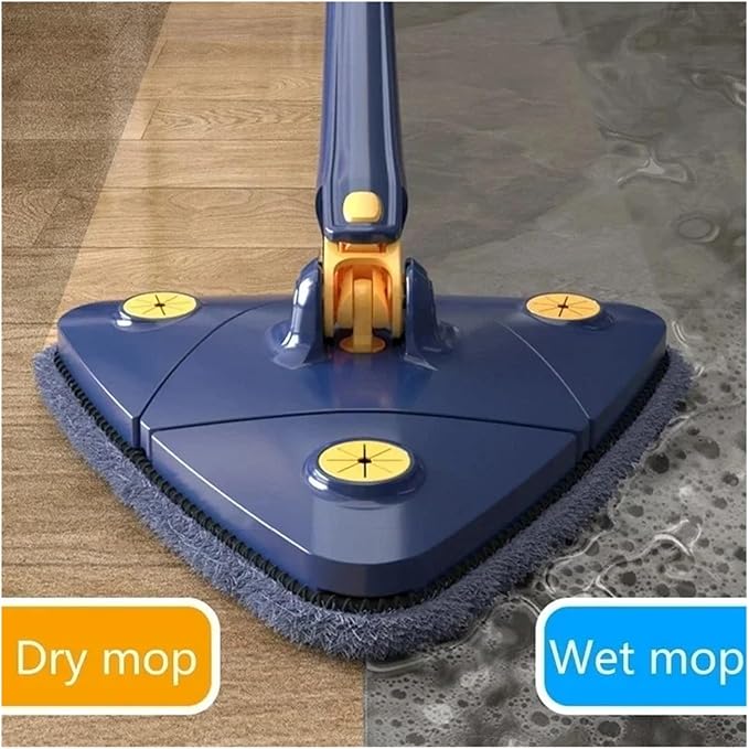 360° Swivel Telescopic Triangle Mop Cleaning Adjustable Squeeze Wet and Dry Using Absorbent Household Floor Tools(Blue 1pcs Cloth)