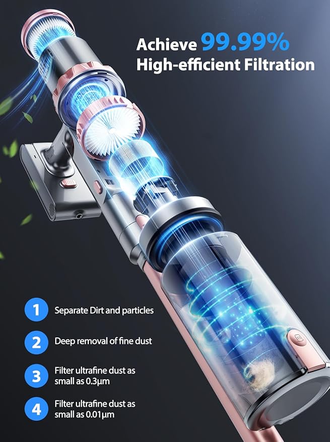 Vacuum Cleaners 45KPa Powerful Suction Cordless Vacuum Cleaner with LED Touch Display 60mins Runtime Lightweight Stick VacuumsHandheld Vacuums for Home Pet Hair