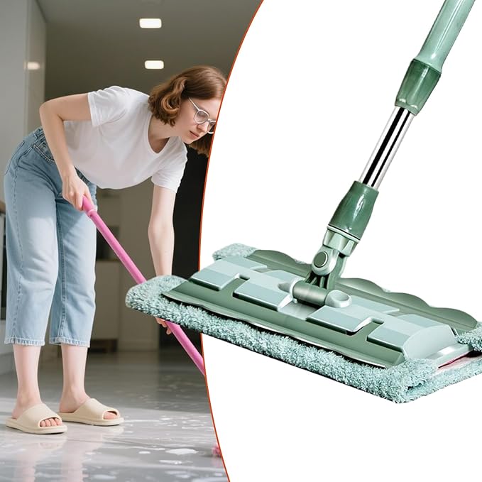 Flat Mop 360° Rotating Head 38x15x95cm Telescopic Handle Cleaning Mop Washable Floor Scrubber Non-Slip Grip for Wet and Dry Cleaning