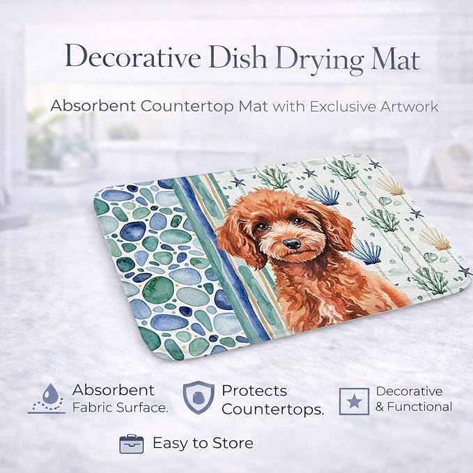 Caroline's Treasures Miniature Red Poodle Coastal Sea Glass Dish Drying Mat Absorbent Dish Drying Mat Pad for Kitchen Counter Dish Drainer Mat for Countertop 14 x 21 Multicolor