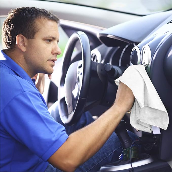 Shop Towels – Pack of 50 Reusable Cleaning Rags – Durable Quality Cotton – 13 x 13– Machine Washable – Suitable for All Purposes (White)