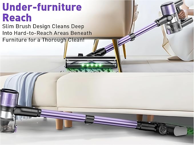 LED Cordless Stick Vacuum Cleaner for Apartments – Lightweight 4-in-1 Rechargeable Vacuum with LED Headlight Quiet Strong Suction Self-Standing &amp Easy Storage for Hardwood Floors &amp Carpets