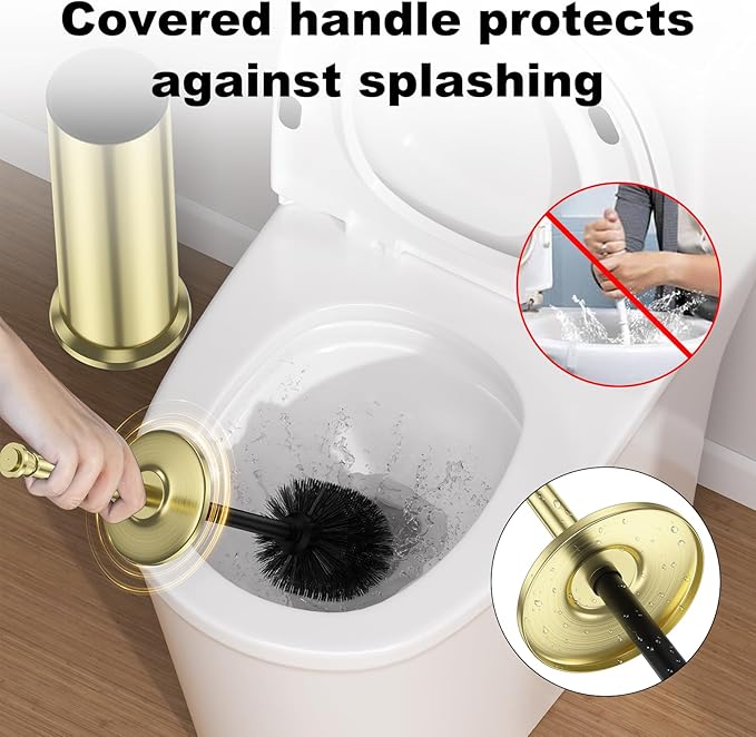 Gold Toilet Brush and HolderLong Handled Gold Toilet Brush for BathroomStainless Steel Heavy Duty Toilet Bowl BrushRemovable Inner BowlDeep Cleaning Dense Bristles Cleaner Brush -Space Saving