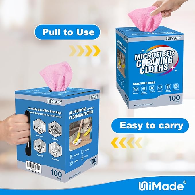 Microfiber Cleaning Cloth 100 Sheets Microfiber Towels for Cars Commercial Grade Shop Towel Washcloths Lint-Free Bulk Cleaning Rags for Mechanic Restaurant Garage Housekeeping 11x 9 Pink