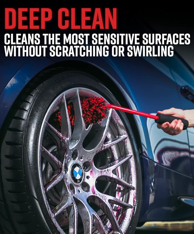 Adam's Polishes Angled Wheel Detailing Brush - Car Cleaning Wheel Brush |Use W/Wheel Cleaner Rim Cleaner Chrome Cleaner | Car Wash Brush Cleans Brake Dust from Barrels &amp Hard to Reach Areas (Sma