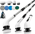 Kingwell Electric Spin Scrubber Cordless Electric Scrubber for Cleaning with 9 Brush Heads 2 Speeds3 Adjustable Handle 90Mins Work Time Shower Scrubber for Bathroom Tub FloorWhite