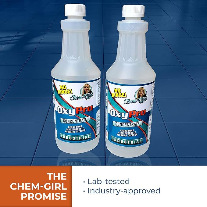 Chem-Girl OxyPro Concentrated Multi-Purpose Surface Cleaner to the Rescue - Chlorine-Free Oxygen-Powered Stain &amp Odor Remover 5 Percent Hydrogen Peroxide (H2O2) 1 Quart 2-Pack