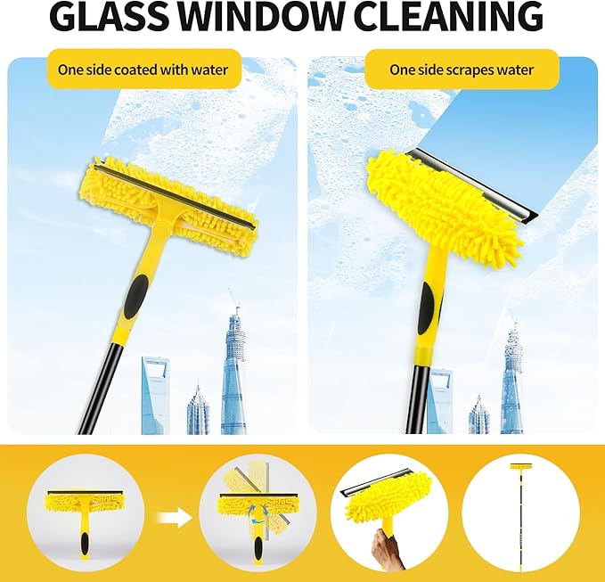 High Ceiling Fan Cleaner Duster for Fans Blades Cleaner with 78.7in Extension Pole Extra Long Handle Cleaning ToolReusable Chenille &amp Microfiber Mop Head for Baseboard Wall Floor Window Glass Wip