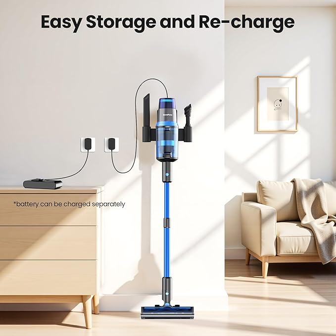 V25 Cordless Vacuum Cleaner 680W 60Kpa Powerful Stick Vacuum with Dust Sensor Digital Display 4000mAh Rechargeable Battery up to 60Mins Versatile for Pet Hair Floor Carpet (Navy)