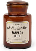 Paddywax Artisan Apothecary Scented Candle with Lid in Reusable Glass Jar Clean-Burn Soy Candle with Approx. 54 Hour Burn Time Saffron &amp Rose 8 oz