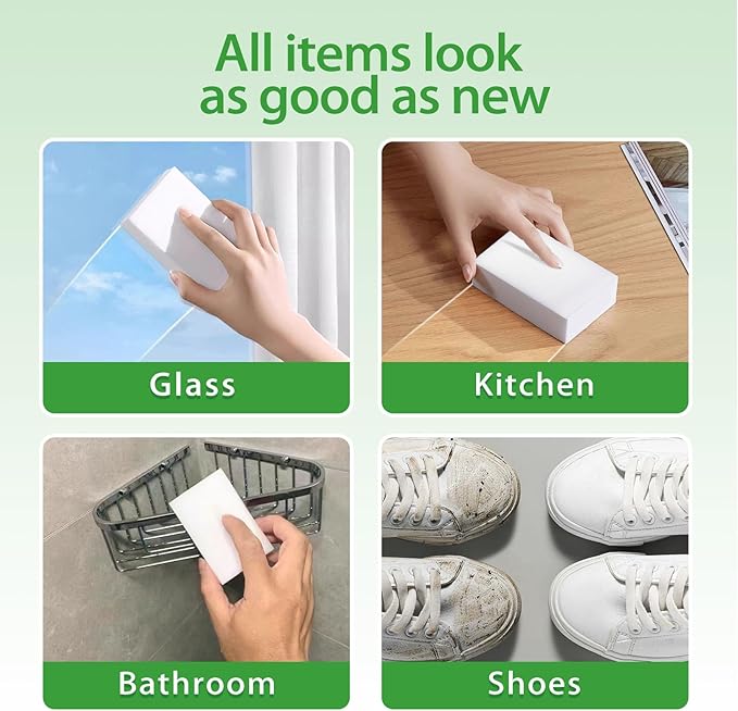 Magic Sponge Erasers Water-Activated Cleaning Sponge Multi-Purpose Melamine Foam Cleaner for Kitchen Bathroom Walls Shoes &amp Car Interior – Durable Non-Scratch &amp Reusable (100)