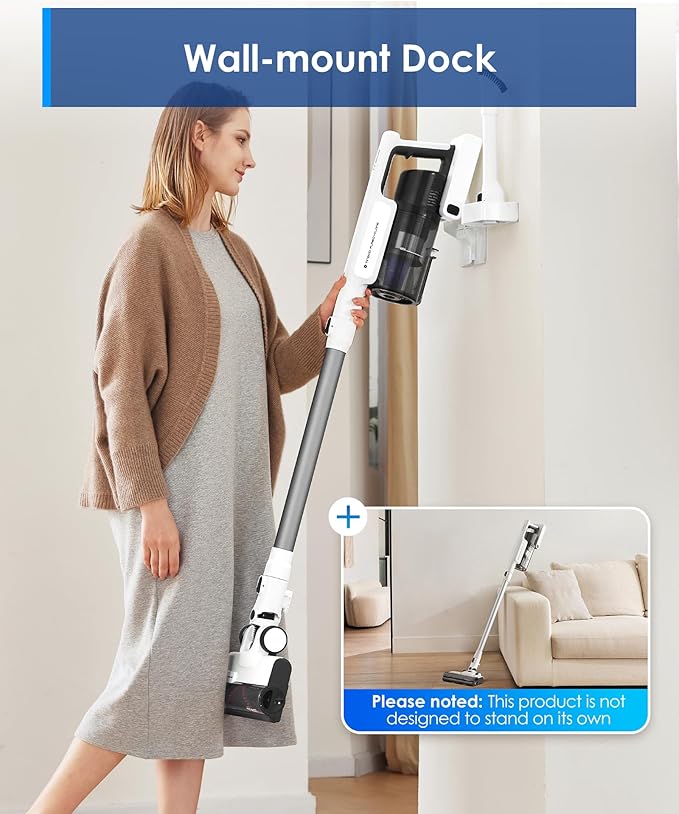 Tineco A20 Cordless Stick Vacuum Cleaner Powerful Suction 3 Modes for Multi-Level Messes 1L Larger Dustbin Ergonomic Dual-Handle Design Wall-Mount Dock LED Headlight