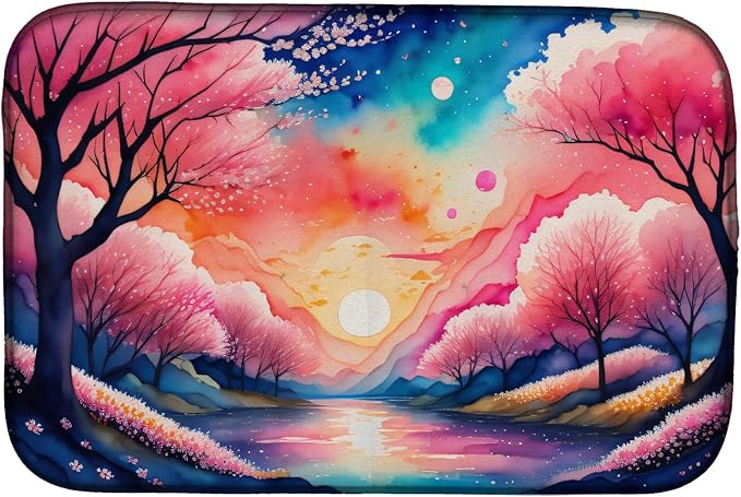 Caroline's Treasures DAC1422DDM Cherry Blossom in Color Dish Drying Mat Absorbent Dish Drying Mat Pad for Kitchen Counter Dish Drainer Mat for Countertop 14 x 21 Multicolor