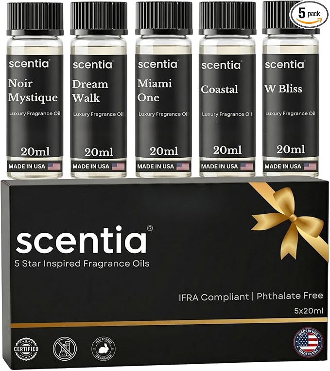 Scentia Luxury Diffuser Essential Oils Set – 5x20ml Discovery Collection Miami One (Inspired by 1 Hotel Miami Formerly My Way) Coastal (Formerly Cabana) &amp White Tea Spa Fragrance