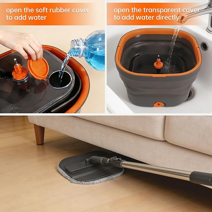 Collapsible Mop and Bucket Set Spin Mop with Separate Dirty and Clean Water 6 Replaceable Mopping Pads with Foldable Handle Deep Cleaning Mops and Buckets for Household Use Floor Cleaning