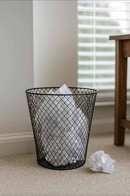 Metal Mesh Waste Basket Black Round Open Top Design Set of 4