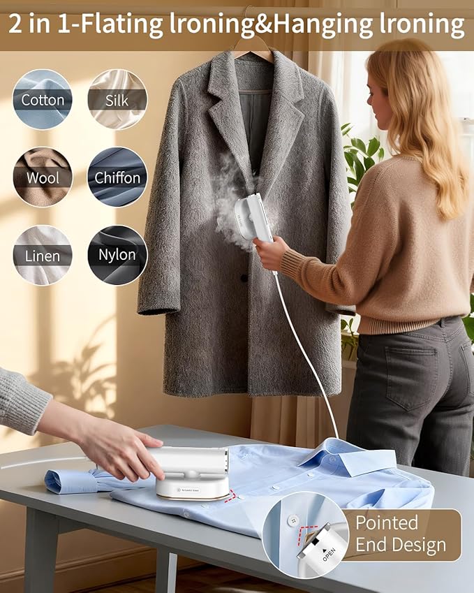 Steamer for Clothes 2-in-1 Steam Iron for Clothes 1200W Handheld Steamer 10s Heat-Up Travel Steamer Fast Wrinkle Removal Portable Garment Steamer for Home - White 110-120V
