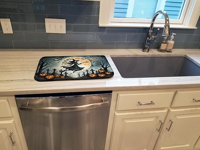 Caroline's Treasures DAC2219DDM Flying Witch Spooky Halloween Dish Drying Mat Absorbent Dish Drying Mat Pad for Kitchen Counter Dish Drainer Mat for Countertop 14 x 21 Multicolor