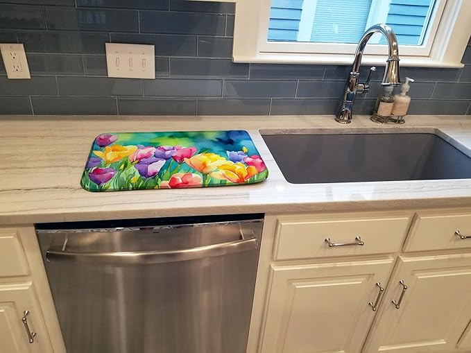 Caroline's Treasures DAC1566DDM Freesias in Watercolor Dish Drying Mat Absorbent Dish Drying Mat Pad for Kitchen Counter Dish Drainer Mat for Countertop 14 x 21 Multicolor