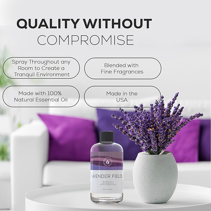 Aroma Country Lavender Fields Diffuser Oil - Luxury Essential Oils for Diffuser Refill &amp Air Freshener Room Spray - Long-Lasting &amp Natural Home Fragrance Scented Oil for Diffusers (8.5 Fl. oz